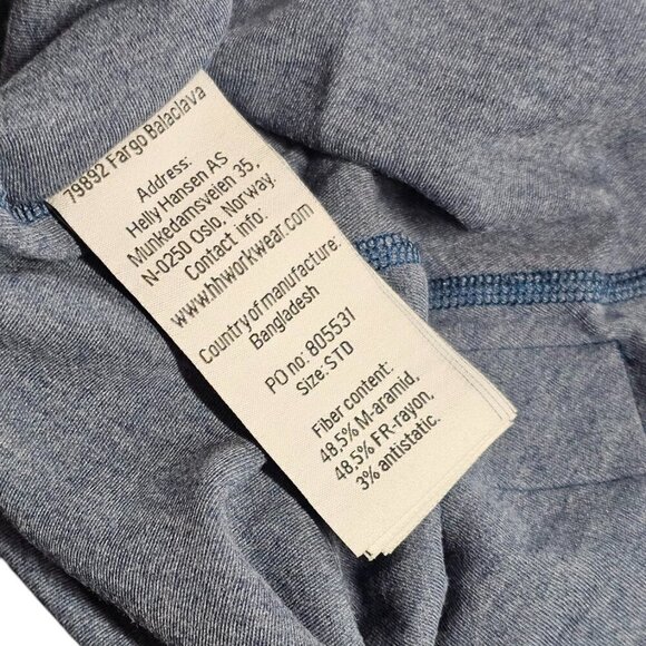 Helly Hansen Workwear Fargo Fire Resistant Balaclava Helly Hansen Blue Cat 2 NWT - Picture 4 of 7